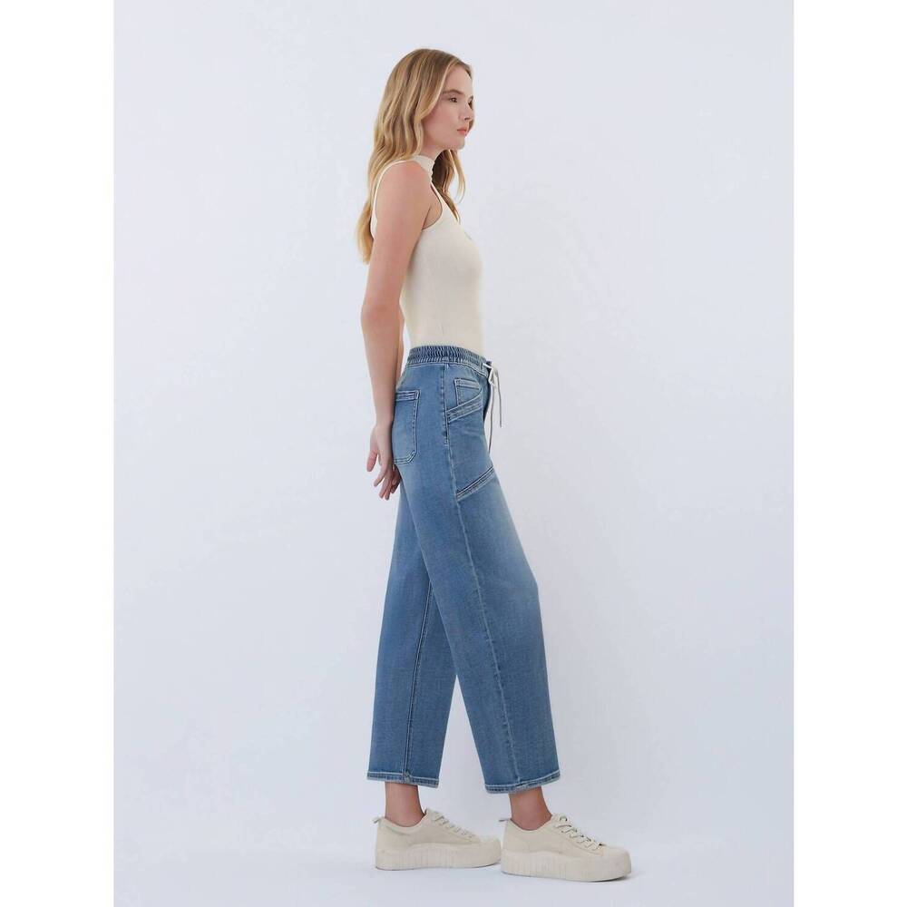 NEW VERVET BY FLYING MONKEY pull on waistband barrel jeans in medium wash - Picture 3 of 4